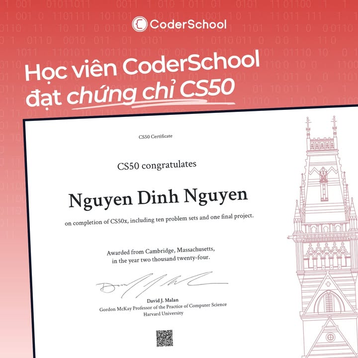 🎉🎉🎉Chúc mừng học viên CoderSchool ft Trại Code chinh phục thành công chứng chỉ CS50!